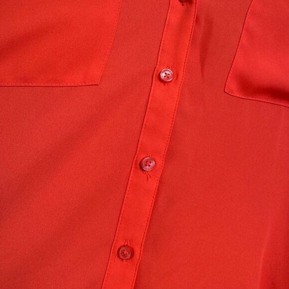 Express Bright Neon Coral Orange Portofino Button Down Top Small - Picture 4 of 5